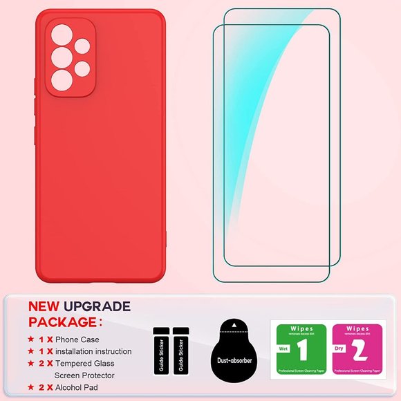 LeYi Red Silicone Samsung A53 Phone Case  & 2 Tempered Glass Screen Protectors - Picture 3 of 6